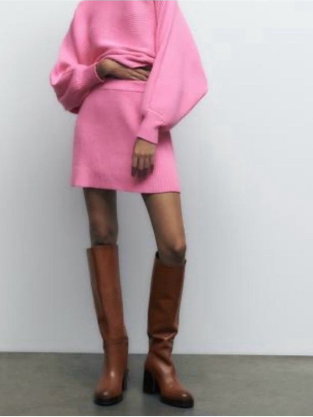 Zara Pink Knit Sweater and matching skirt